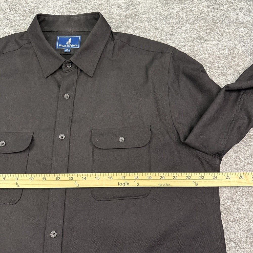 Wool & Prince worsted wool shirt men's XL black long sleeve button up pockets - Picture 4 of 8
